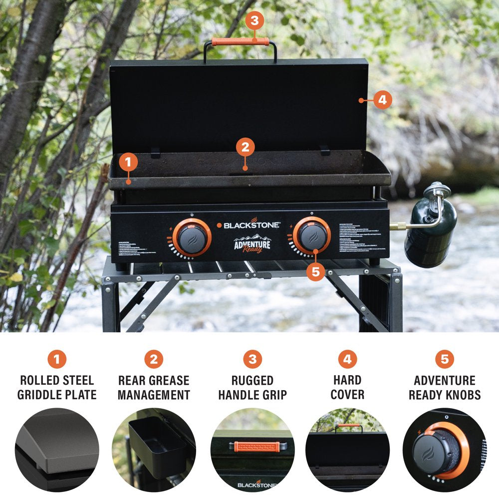 Blackstone Adventure Ready 2-Burner 22" Propane Griddle with Hard Cover in Black