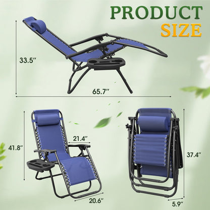 Lacoo 2 Pack Patio Zero Gravity Chair Outdoor Lounge Chair Textilene Fabric Adjustable Recline Chair Seating Capacity 2, Blue