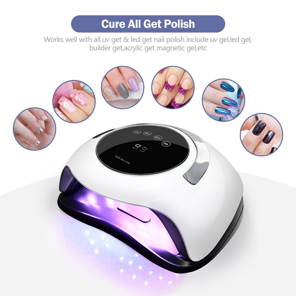 120W UV LED Nail Lamp,Portable Handle Curing Lamp for Gel Polish with 4 Timers Setting(White)