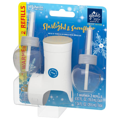 Glade PlugIns Scented Oil, Air Freshener, 1 Warmer + 2 Refills, Starlight & Snowflakes, 0.67 oz Each, 1.34 oz Total