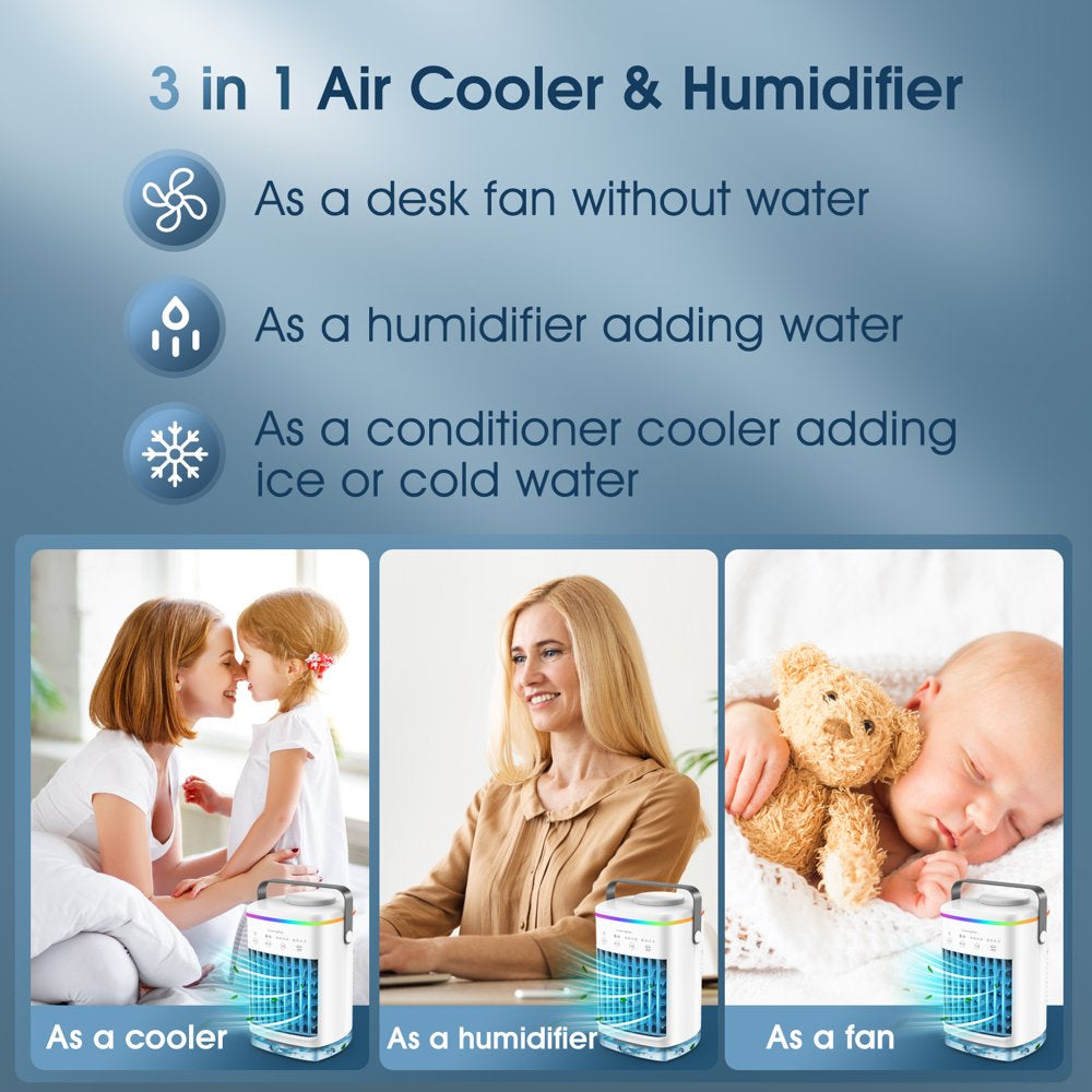 Air Conditioner Fan Portable, 700Ml Mini Evaporative Air Cooler Quiet Desk Fan, Small Personal Cooling AC Fan with 4 Speeds for Home, Office, Room, White