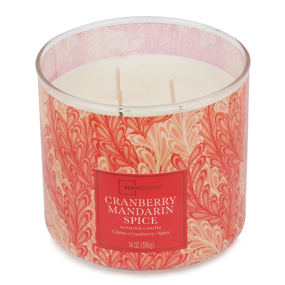 Mainstays Textured Wrap 3 Wick Cranberry Mandarin Spice Candle, 14 Ounce