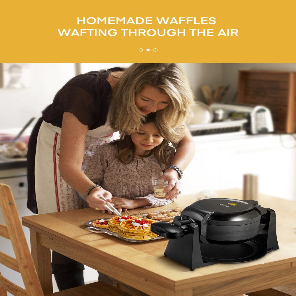 Double Belgian Waffle Maker 180° Flip, 1400W, Nonstick, Black, New, AICOOK