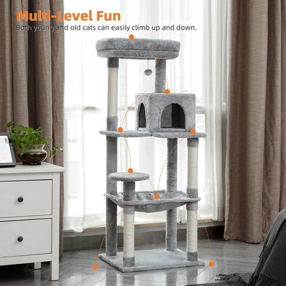 Pawz Road Cat Tree for Large Cats 56"Tall Cat Tower Condo with Scratching Post for Indoor Cats,Gray