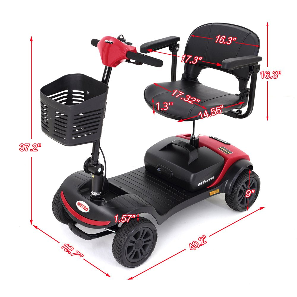 Segmart Mobility Scooter, 300W 4 Wheel Compact Heavy Duty Electric Mobile Scooter, 265LBS, Red