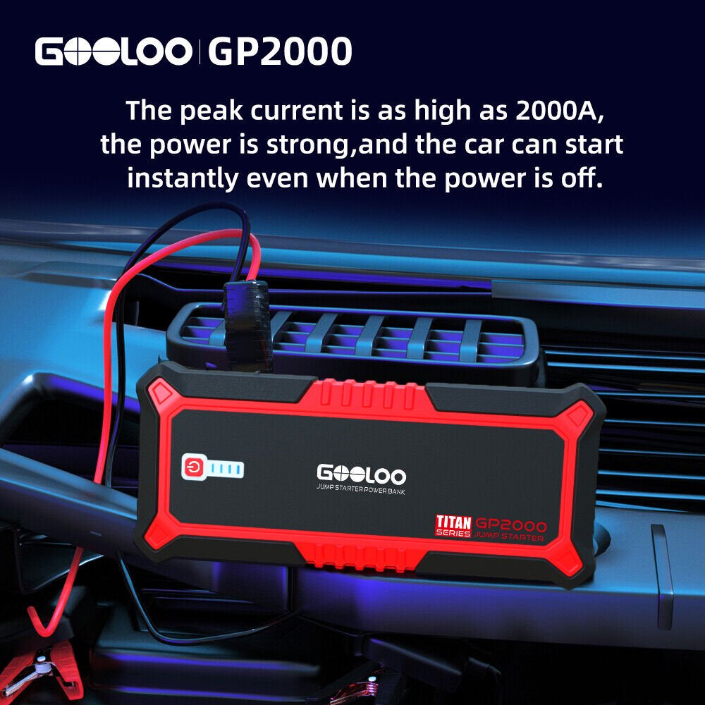 GOOLOO Jump Starter,3000A Peak 12V Car Jumper Pack(Up to 9L Gas and 7L Diesel Engine),SuperSafe Portable Lithium Battery Jump Starter Battery Booster Car Starter with USB Quick Charger