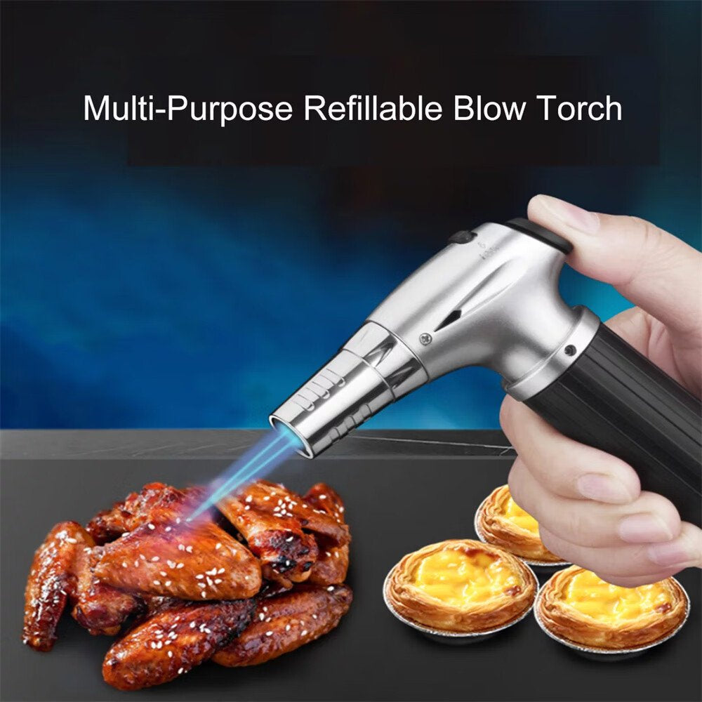 Culinary Butane Torch Blow Torch Lighter,Refillable Cooking Kitchen Torch with Safety Lock Adjustable Flame for BBQ,Creme Brulee,Baking,Cooking,Crafts,Cigar (Butane Gas not Included)