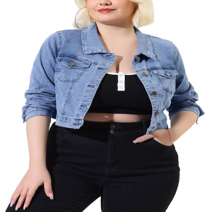  Women's Plus Size Jean Button Outfits Fashion Cropped Denim Jackets