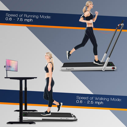 SuperFit 2.25HP 2-in-1 Folding Under Desk Treadmill W/Speaker Controller APP, Single Display Screen Silver