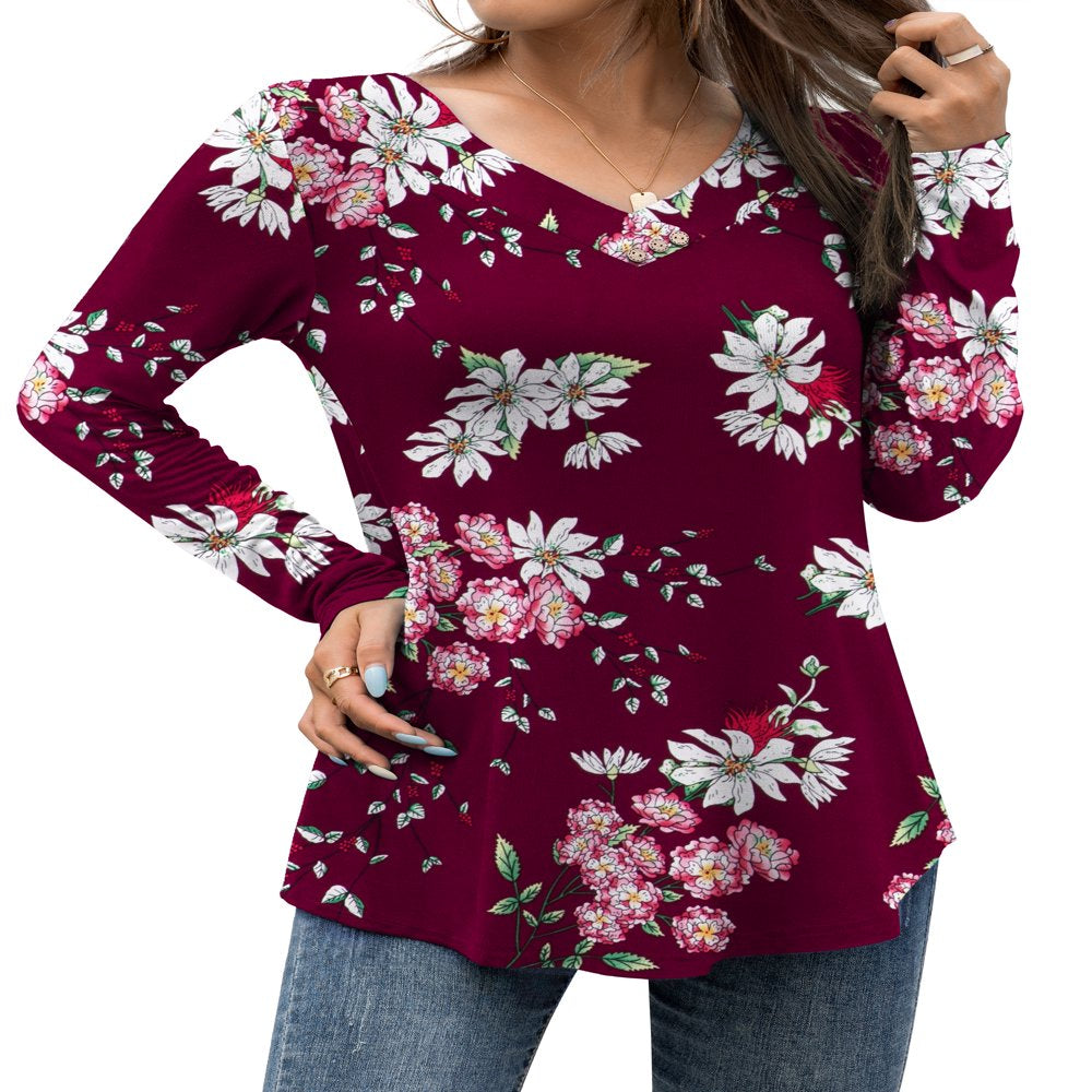 FOLUNSI Women's Plus Size Tops Casual Blouses Long Sleeve Flowy Tunic Tops m-4xl