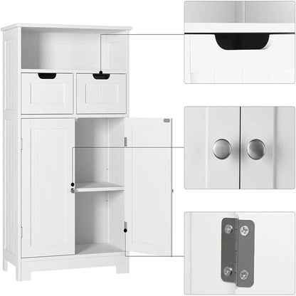 Homfa Bathroom Floor Storage Cabinet, Wood Linen Cabinet with Doors and Drawers and Adjustable Shelf, Kitchen Cupboard, Free Standing Organizer for Living Room Entryway Home Office, White