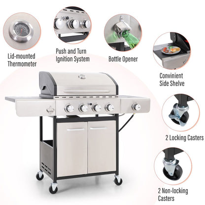 Sophia & William Stainless Steel Portable 4-Burner Propane Gas Grill with Side Burner