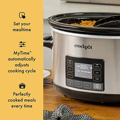 Crock-Pot 7 Quart Portable Programmable Slow Cooker with Timer and Locking Lid, Stainless Steel