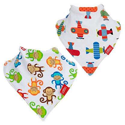 Nuby 2-pk Dribble Catcher Bandana bibs, Super Absorbent Drool Bib with Soft Comfort Neckline, Boy