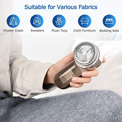 BEAUTURAL Fabric Shaver and Lint Remover, Sweater Defuzzer with 2-Speeds, 2 Replaceable Stainless Steel Blades, Battery Operated, Remove Clothes Fuzz, Lint Balls, Pills, Bobbles Gray