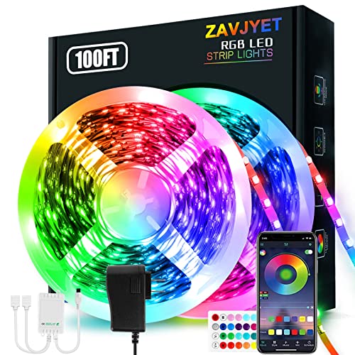 Zavjyet LED Strip Lights, 100ft (2 Rolls of 50ft) Rope Light with 44-Key Remote, RGB 5050 Color Changing Music Sync Led Strip, Phone App Control Lights for Bedroom, Living Room Home Decoration…