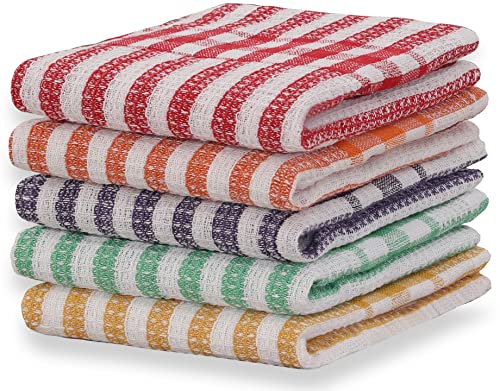 Excellent Deals Kitchen Towels [ 5 Pack, 16" x 22" ] - Multi Color Lightweight Waffle Dish Towels, Dish Cloth, Tea Towels, Cleaning Towels and Cotton Rich Bar Towels.