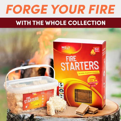 Fire Starter Squares 160 - Fire Starter Pack for Chimney, Grill Pit, Fireplace, Campfire, BBQ & Smoker - Water Resistant and Odourless - Camping Accessories