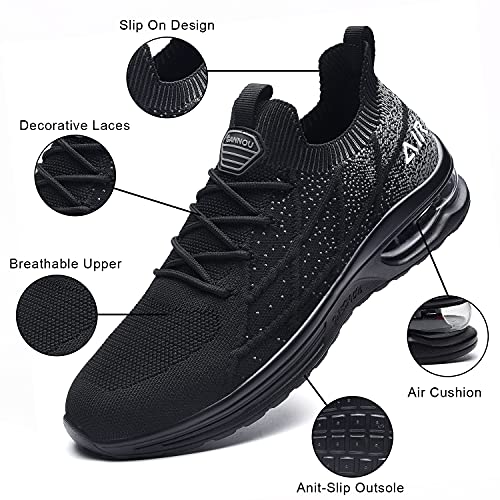 GANNOU Women's Air Athletic Running Shoes Tennis Slip on Walking Sport Fashion Sneakers Black 5.5 US