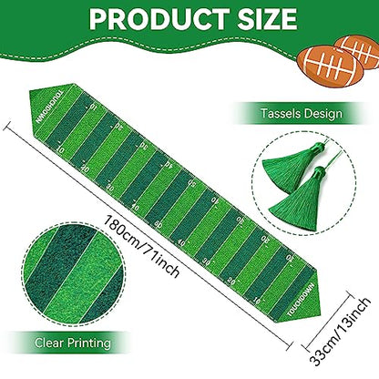 Football Kitchen Table Runner Decor with Tassels Football Tablecloth Grass Court Table Runner Touch Down Boy Sport Football Birthday Theme Party Table Cover Decoration 14 x 71