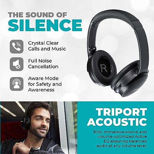 Bose QuietComfort 45 Headphones Bundle with QC15 Airplane Jack Adapter, Audio Cable, Cloth - Bluetooth Wireless Noise Canceling Headphones, Over Ear Headphones Bose Noise Cancelling Headphones (Black)