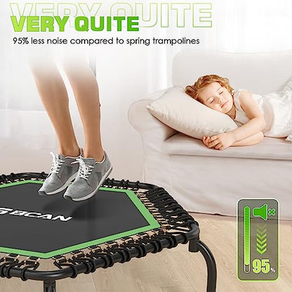 BCAN 50" Mini Trampoline, 550 LBS Fitness Trampoline with T-Adjustable Handle Bar, Bungees, Stable & Quiet Exercise Rebounder for Kids Adults Indoor/Garden Workout-Green