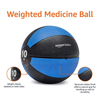 Amazon Basics Weighted Medicine Ball for Workouts Exercise Balance Training, 10 Pounds, Blue/Black