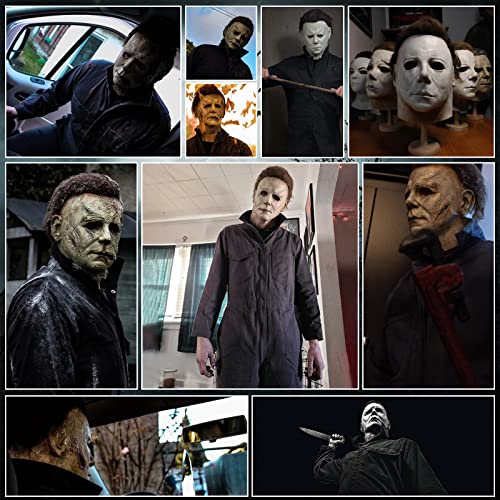 Michael Myers Costume with Blood Knife Halloween Cosplay Michael Myers Jumpsuit for Adult Perfect Match Michael Myers Mask (Large)