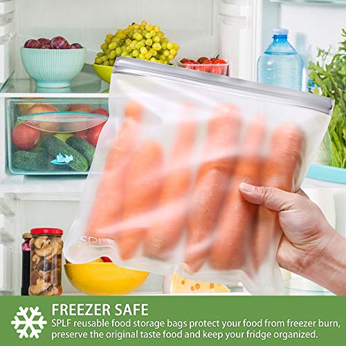 SPLF BPA FREE Reusable Storage Bags, 6 Pack Reusable Gallon Freezer Bags, Extra Thick Leakproof Silicone and Plastic Free for Marinate Meats, Cereal, Sandwich, Snack, Travel Items, Home Organization