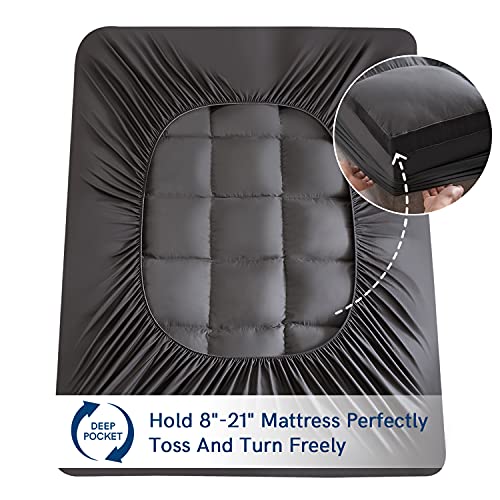 ELEMUSE Cal King Grey Cooling Mattress Topper for Back Pain, Extra Thick Mattress pad Cover, Plush Soft Pillowtop with Elastic Deep Pocket, Overfilled Down Alternative Filling
