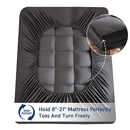 ELEMUSE Cal King Grey Cooling Mattress Topper for Back Pain, Extra Thick Mattress pad Cover, Plush Soft Pillowtop with Elastic Deep Pocket, Overfilled Down Alternative Filling