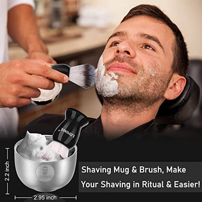 Shaving Kit for Men, Include Safety Razor, Sandalwood Shaving Cream, Mens aftershave, Pre Shave Oil, Shaving Brush, Shaving Apron Bib & Carrying Pouch-Shaving Gifts Set (Black)