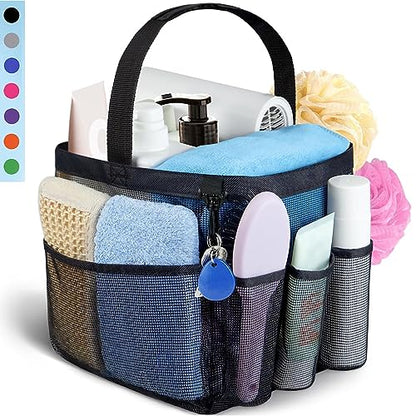 Attmu Mesh Shower Caddy Portable for College Dorm Room Essentials with 8 Pockets, Hanging Shower Caddy Dorm Basket, Quick Dry Shower Bag for Bathroom