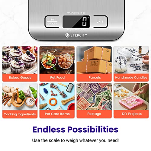 Etekcity Food Kitchen Scale, Digital Grams and Ounces for Weight Loss, Baking, Cooking, Keto and Meal Prep, LCD Display, Medium, 304 Stainless Steel