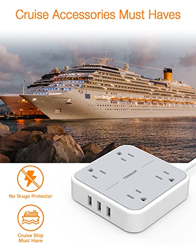 Power Strip with 3 USB Ports, TESSAN 5 ft Extension Cord Flat Plug with 4 Outlets, Indoor Desk Charging Station, Mountable Compact for Travel, Cruise Ship, Office, School, Dorm Room Essentials