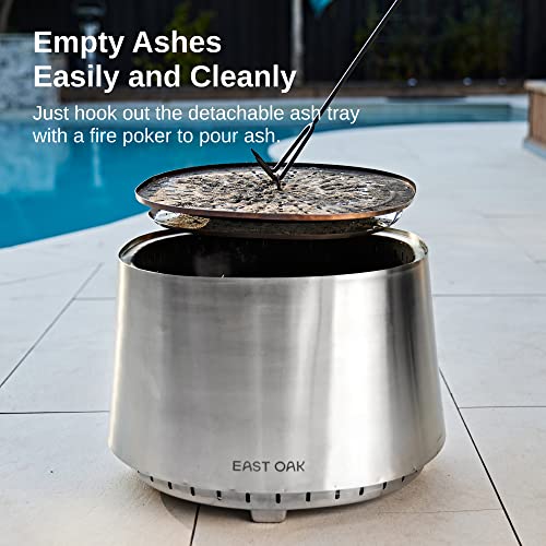 EAST OAK Fire Pit Smokeless 21'' Firepits for Outside Patio, 304 Stainless Steel Wood Burning Fireplaces, Portable Outdoor Bonfire Pit with Poker, Stand & Removable Ash Pan for Camping, Chisel Steel