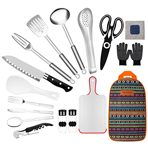 Haplululy Camping Kitchen Equipment Camping Cooking Utensils Set Portable Picnic Cookware Bag Campfire Barbecue Appliances Essential Gadgets and Accessories Suitable for Tent Campers,