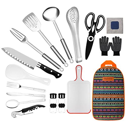 Haplululy Camping Kitchen Equipment Camping Cooking Utensils Set Portable Picnic Cookware Bag Campfire Barbecue Appliances Essential Gadgets and Accessories Suitable for Tent Campers,