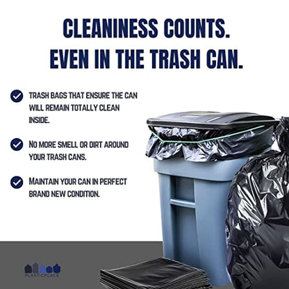 Plasticplace 95-96 Gallon Garbage Can Liners │ 1.2 Mil │ Black Heavy Duty Trash Bags │ Rolls │ 61” x 68” (15 Count)