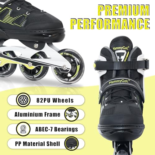 MammyGol Adult Inline Skates for Men Women, Roller Skates with Carbon Steel Bearings, TPR Brake, 3D Mesh, EVA Lining, PVC Upper | Adjustable Size for Better Fit for Skating Enthusiasts