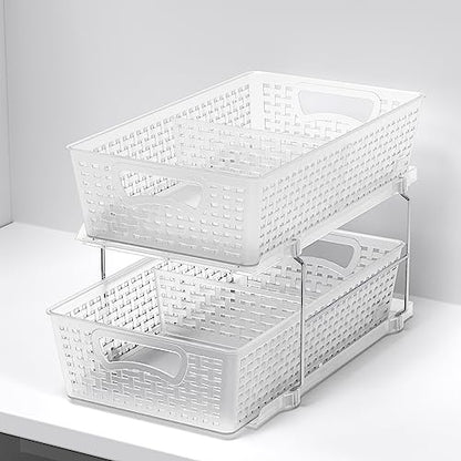 Simple Houseware 2 Tier Bathroom Organizer Tray Pull-Out Sliding Drawer/Under-Sink Storage, Clear