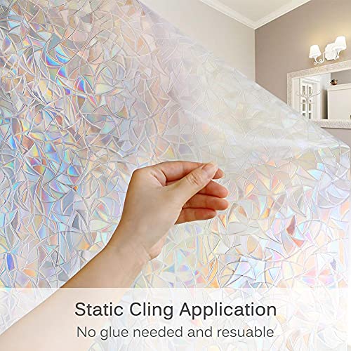 Volcanics Window Privacy Film Static Clings Vinyl 3D Decals, Stickers Rainbow Film for Glass Door Heat Control Anti UV 17.5 x 78.7 Inches