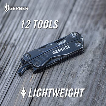 Gerber Gear 30-000469N 12-in-1 Dime Multitool Mini, Needle Nose Pliers Pocket Knife Keychain, Bottle Opener, EDC Gear, Black