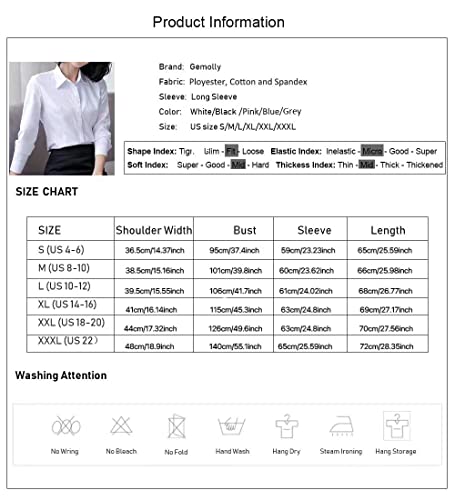 Gemolly Women's Basic Button Down Shirts Long Sleeve Plus Size Simple Cotton Stretch Formal Casual Shirt Blouse White M