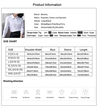 Gemolly Women's Basic Button Down Shirts Long Sleeve Plus Size Simple Cotton Stretch Formal Casual Shirt Blouse White M