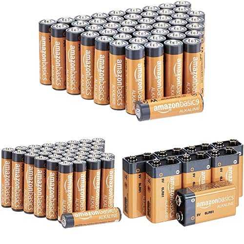 Amazon Basics Alkaline Battery Combo Pack | AA 48-Pack, AAA 36-Pack, 9 Volt 8-Pack (May Ship Separately)