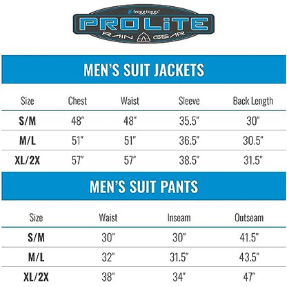 FROGG TOGGS Men's Men's Pro Lite Rain Suit, Carbon Black, Medium-Large US