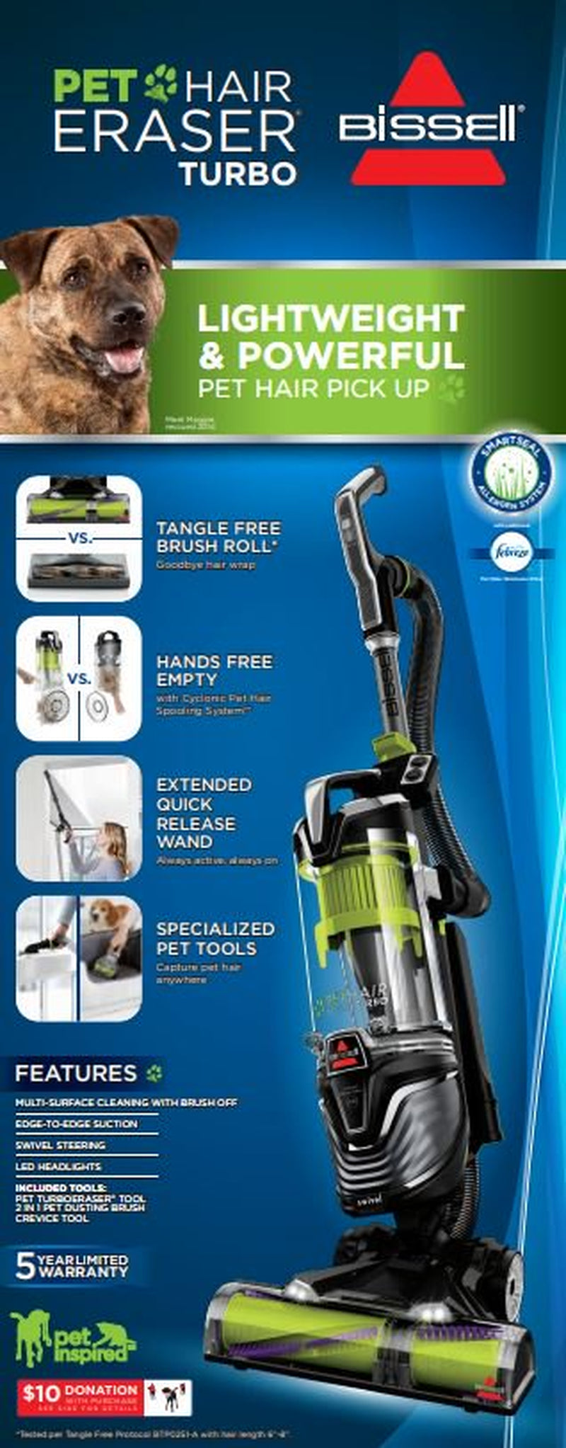 BISSELL Pet Hair Eraser Turbo Bagless Upright Vacuum, 2475