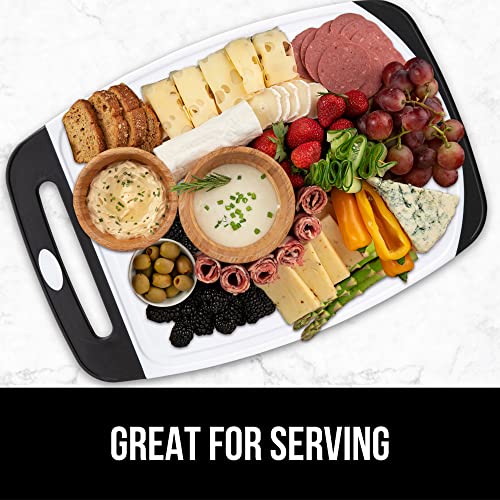 The Original Gorilla Grip Oversized 100% BPA Free Reversible Durable Kitchen Cutting Board Set of 3, Dishwasher Safe, Nonslip Handle Border Plastic Boards, Juice Grooves, Chopping Food, Cooking, Black