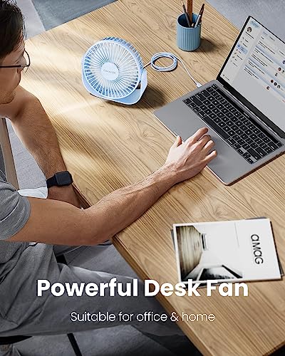 Gaiatop USB Desk Fan, 3 Speeds Portable Small Fan with Strong Airflow, 5.5 Inch Quiet Table Fan, 90° Rotate Personal Cooling Fan For Bedroom Home Office Desktop Travel (Blue)